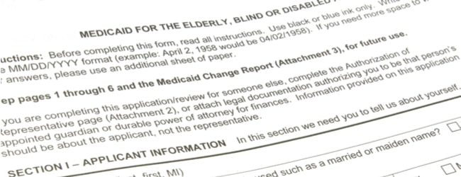 A small section of a blank medicaid application form.