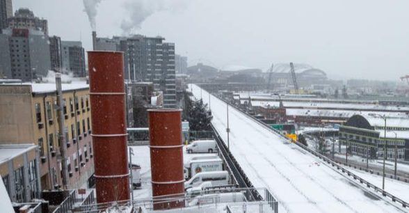 A snow covered Seattle Waterfront