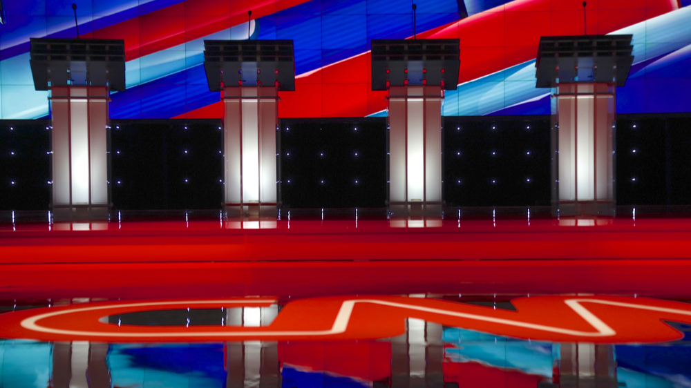 Photo of Presidential debate stage with four empty podiums