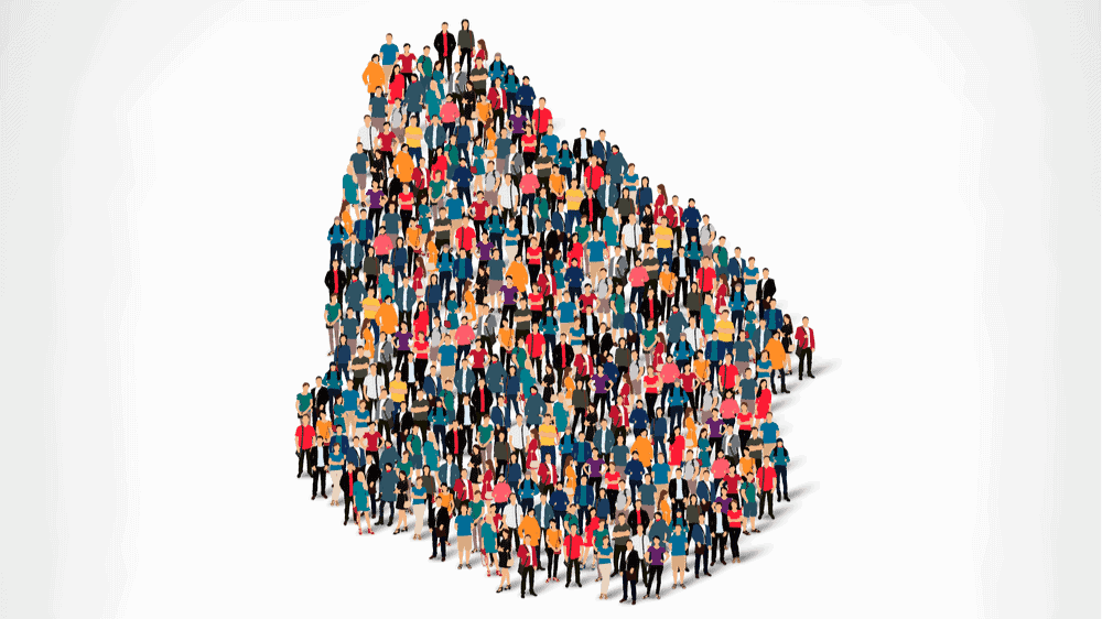 Illustrated people forming the shape of Uruguay