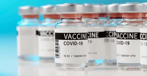 Several ampoules with the COVID-19 vaccine.