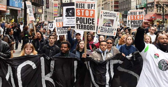 A group of protesters marching for the Black Lives Matter movement.