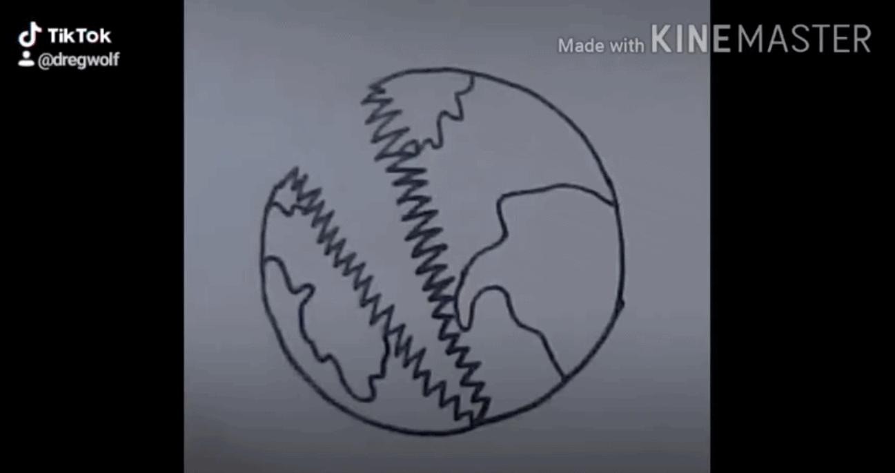 A drawing of the globe with a jagged mouth.